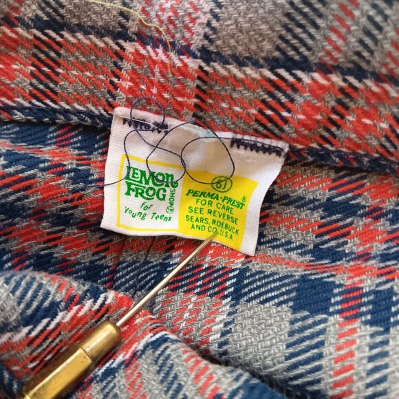 22x29 6J Vintage Plaid Bellbottom Jeans Lemon Frog High-Waisted Pants 70s Sears - Picture 4 of 6